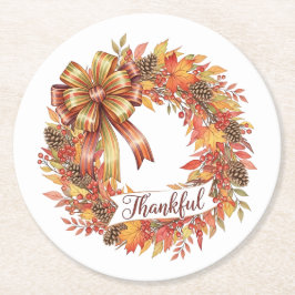 Porta-copo De Papel Redondo Thankful Wreath