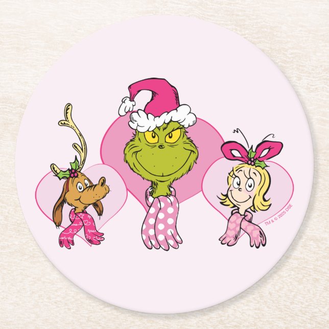 Porta-copo De Papel Redondo The Grinch Crew in Pink Valentine's Portrait (Frente)
