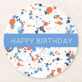 Porta-copo De Papel Redondo Tinta Colorida Legal Mancha Feliz Aniversário 
