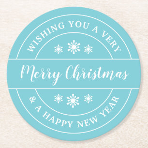 Porta-copo De Papel Redondo Típica Azul de Flocos de Neve de Natal