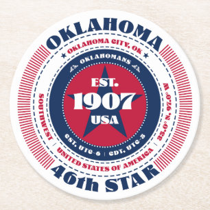 Porta-copo De Papel Redondo Tipografia Azul Vermelho de Oklahoma