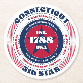 Porta-copo De Papel Redondo Tipografia de Azul Branco Vermelho Connecticut