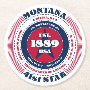 Porta-copo De Papel Redondo Tipografia de Montana Red White Blue