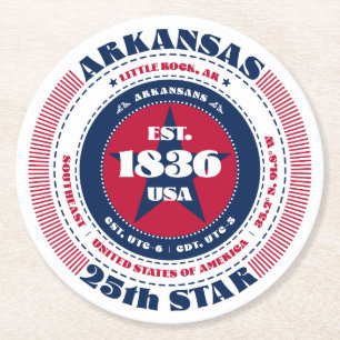Porta-copo De Papel Redondo Tipografia do Arkansas Red White Blue