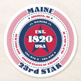 Porta-copo De Papel Redondo Tipografia do Azul Branco Vermelho Maine