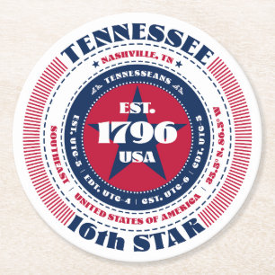 Porta-copo De Papel Redondo Tipografia do Tennessee Red White Blue