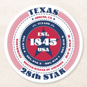Porta-copo De Papel Redondo Tipografia do Texas Red White Blue