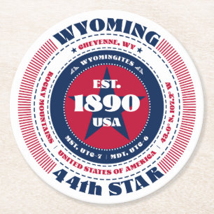 Porta-copo De Papel Redondo Tipografia do Wyoming Red White Blue