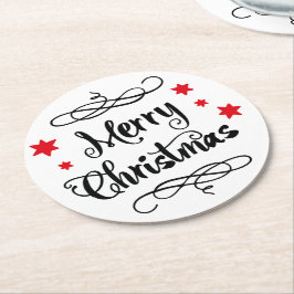 Porta-copo De Papel Redondo Tipografia Feliz de Natal - Branco Vermelho