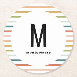 Porta-copo De Papel Redondo Tiras Coloridas Monogramas