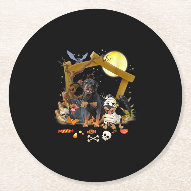 Porta-copo De Papel Redondo Três Cães Rottweiler Cães de Halloween Presente no (Frente)