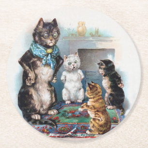 Porta-copo De Papel Redondo Três gatinhos e mãe, Louis Wain