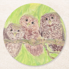 Porta-copo De Papel Redondo Três Pequenas Corujas De Vassoura - pintura acríli