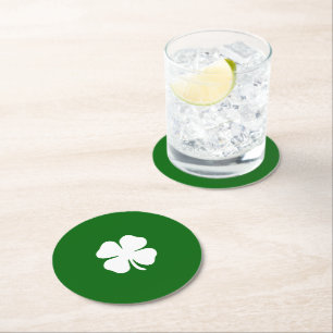 Porta-copo De Papel Redondo Trevo de Quatro Folhas Sortudo Verde Trevo Irlandê