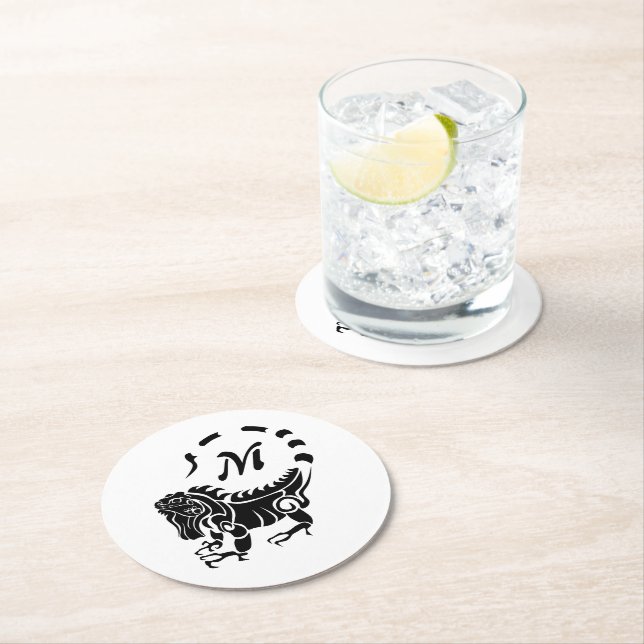 Porta-copo De Papel Redondo Tribal Iguana Monograma (Insitu)