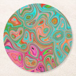 Porta-copo De Papel Redondo Trippy Retro Orange e Aqua Groovy Abstrato Art