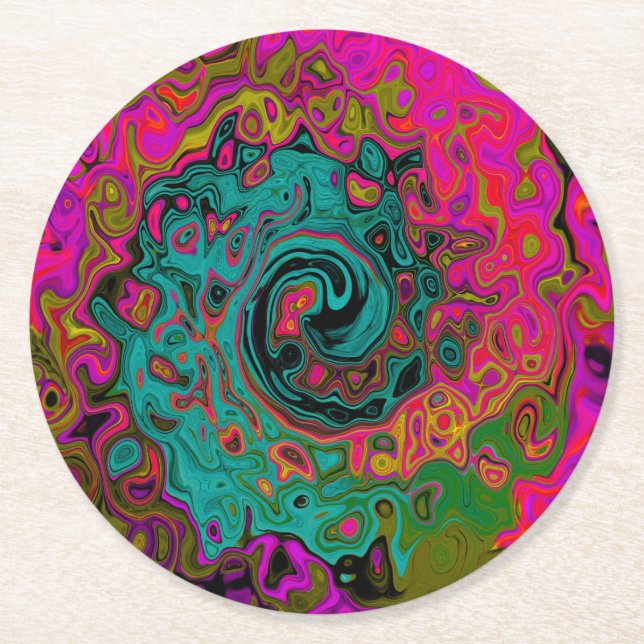 Porta-copo De Papel Redondo Trippy Turquoise Abstrato Retro Liquid Swirl (Frente)