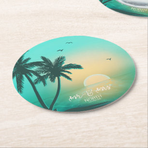 Porta-copo De Papel Redondo Tropical Isle Sunrise Sr. e Sra. Teal ID581