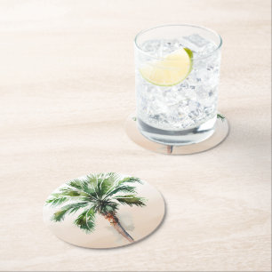 Porta-copo De Papel Redondo Tropical Palm Tree