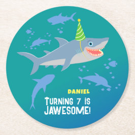 Porta-copo De Papel Redondo Tubarão sorridente sob a Festa de aniversário do m