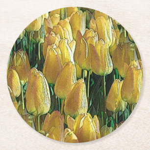 Porta-copo De Papel Redondo Tulipas Amarelas Sunshine