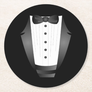 Porta-copo De Papel Redondo Tuxedo preto do Padrinho de casamento da Equipe de