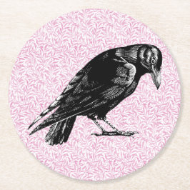 Porta-copo De Papel Redondo Um Corvo ou Corvo de Halloween Rosa e Preto