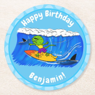 Porta-copo De Papel Redondo Um desenho animado de lagarto-do-pescoço