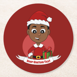 Porta-copo De Papel Redondo Um desenho animado de um menino de Natal afro-amer