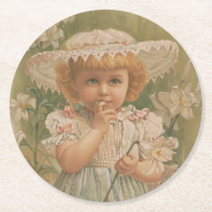 Porta-copo De Papel Redondo "Uma Páscoa em Flor" Ilustração Vintage, cerca de 