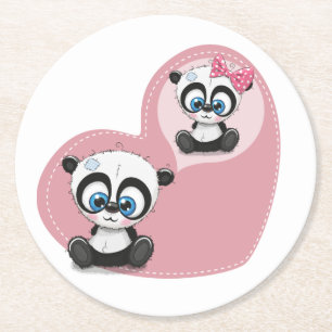 Porta-copo De Papel Redondo Urso de Pelúcia Panda Coração Rosa Casamento Chá d