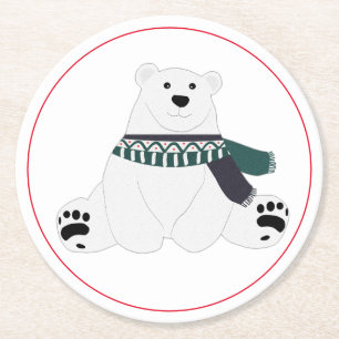 Porta-copo De Papel Redondo Urso Polar Com Scarf