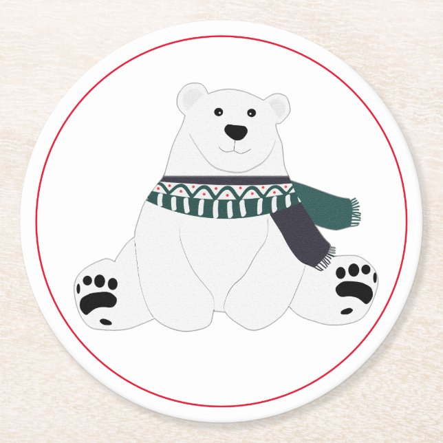 Porta-copo De Papel Redondo Urso Polar Com Scarf (Frente)