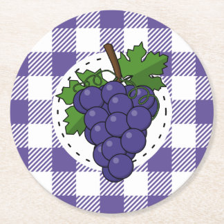 Porta-copo De Papel Redondo Uvas em Xadrez violeta branca