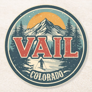 Porta-copo De Papel Redondo Vail colorado vintage esqui neve exterior inverno