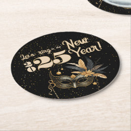 Porta-copo De Papel Redondo Vamos da festa de Ano Novo Preto Glamoroso