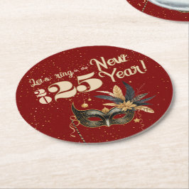 Porta-copo De Papel Redondo Vamos da festa de Ano Novo Vermelho Glamoroso