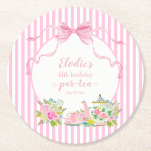 Porta-copo De Papel Redondo Vamos fazer uma Festa de Aniversário Par-tea Rosa