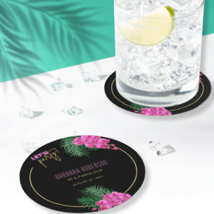 Porta-copo De Papel Redondo Vamos Festejar Black Gold Neon Tropical 40º Aniver