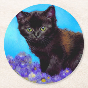 Porta-copo De Papel Redondo Van Gogh Cat e Flores