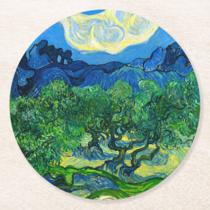 Porta-copo De Papel Redondo Van Gogh Olive Trees em Paisagem Montanhosa