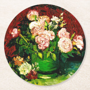 Porta-copo De Papel Redondo Van Gogh Peonies e Rosas