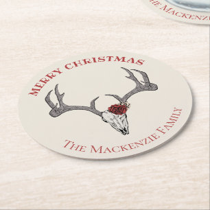 Porta-copo De Papel Redondo Veado de Natal Country Rena Antlers Caveira