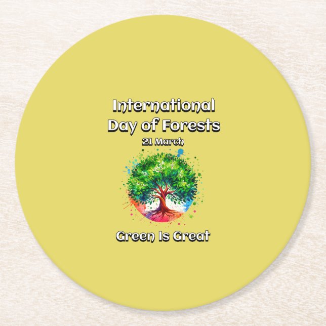 Porta-copo De Papel Redondo Verde é Excelente. Dia Internacional das Florestas (Frente)