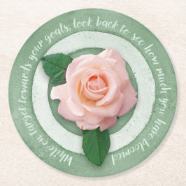 Porta-copo De Papel Redondo Verde Salvia com Citação Inspiradora Rosa Rosa