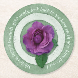 Porta-copo De Papel Redondo Verde Salvia com Citação Inspiradora Rosa Roxa
