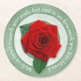 Porta-copo De Papel Redondo Verde Salvia com Citação Inspiradora Rosa Vermelha