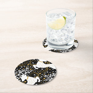 Porta-copo De Papel Redondo Vestido Floral Ouro