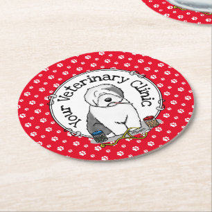 Porta-copo De Papel Redondo Veterinarian Old English Sheepdog Cinza 1 Cute Vet