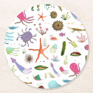 Porta-copo De Papel Redondo Vida marinha colorida